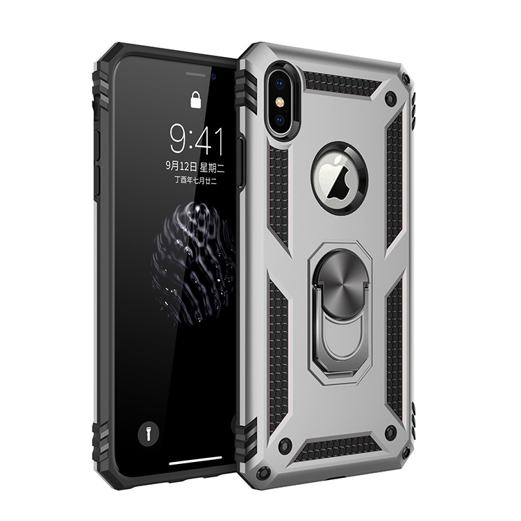 iPhone XS Max Tech Armor RING Grip Case with Metal Plate (Silver)
